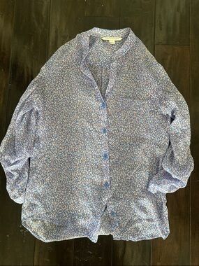 Diane Von Furstenberg sheer Light Blue floral Printed silk Shirt